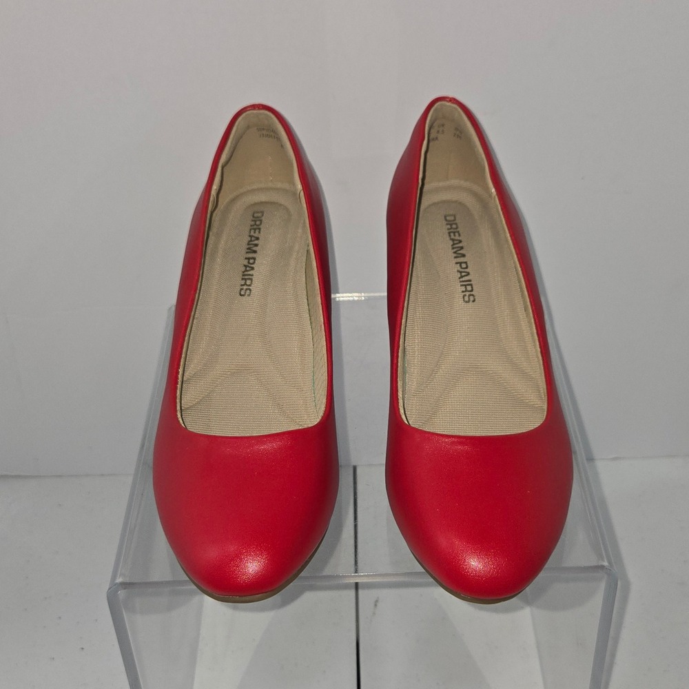 Dream Pairs Women Red Round Toe Low Block Heel Pumps SDPU2462W Size 6.5 - Picture 2 of 9